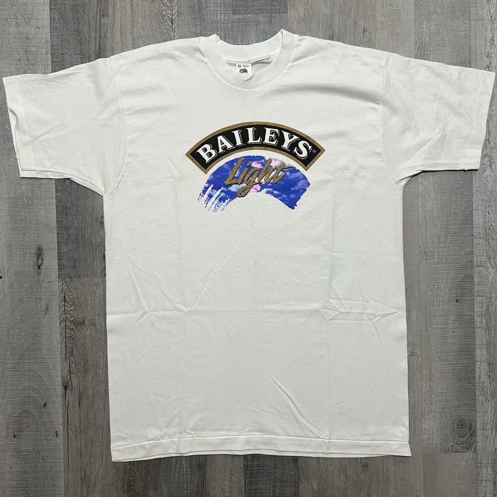 Vintage BAILEYS Irish Cream Liqueur 90s USA T Shirt White Alcohol Promo Tee XL